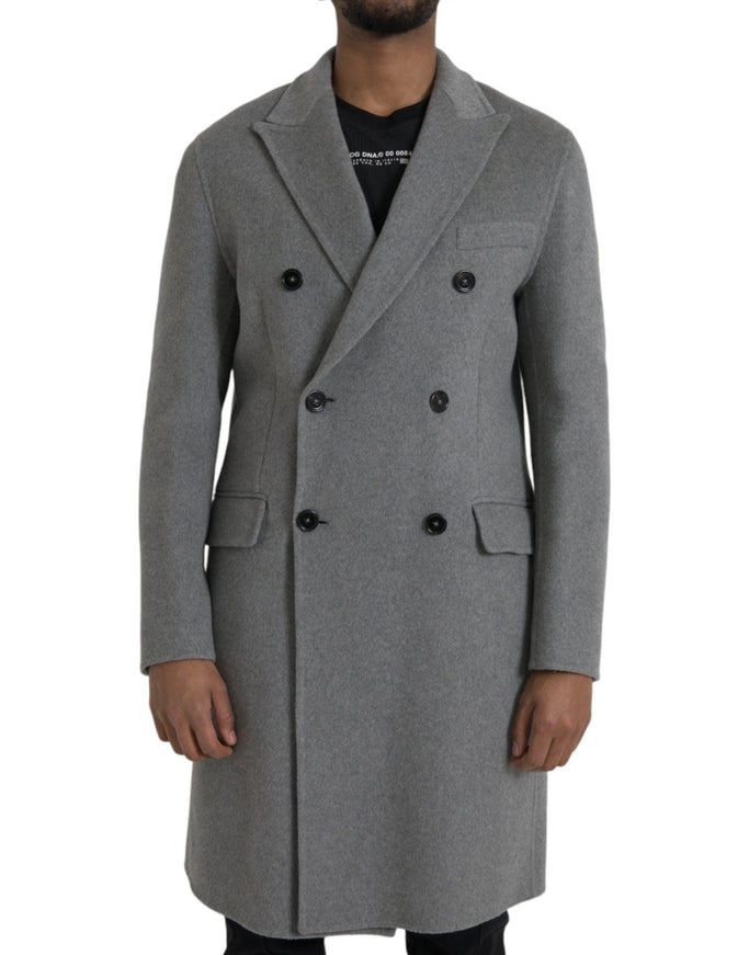 Dolce & Gabbana Gray Double Pockets Cashmere Coat - Ellie Belle