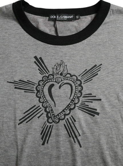 Dolce & Gabbana Gray Sacred Heart Cotton Crew Neck T-shirt - Ellie Belle