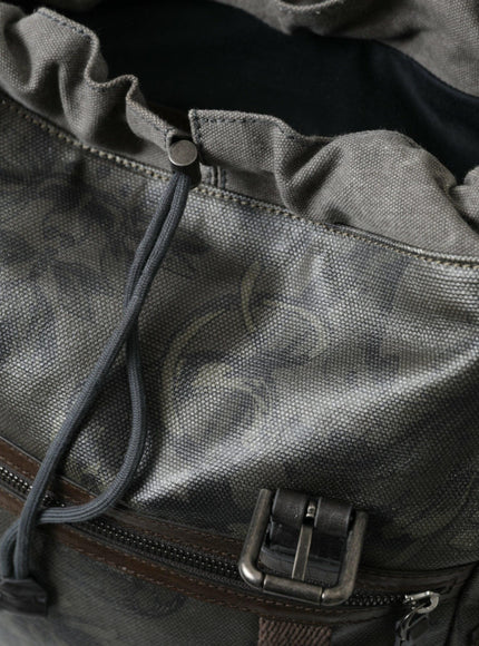 Dolce & Gabbana Green Brown Baroque Canvas Leather Rucksack Backpack Bag - Ellie Belle