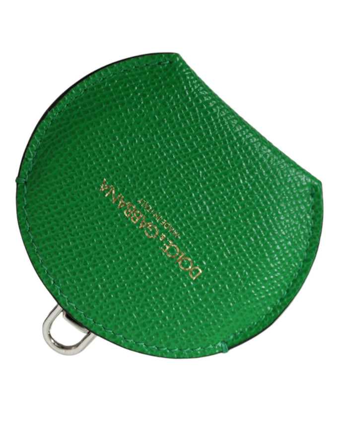 Dolce & Gabbana Green Calfskin Leather Round Logo Hand Mirror Holder - Ellie Belle