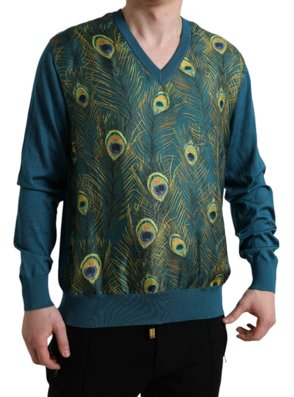 Dolce & Gabbana Green Peacock Feather Pullover Sweater - Ellie Belle