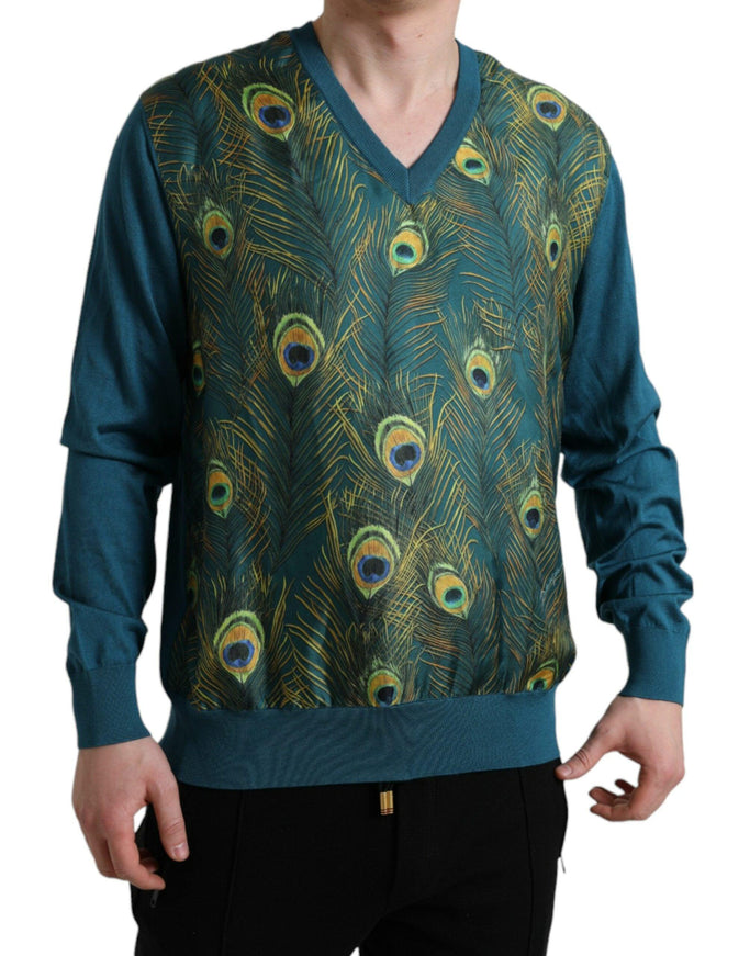 Dolce & Gabbana Green Peacock Feather Pullover Sweater - Ellie Belle