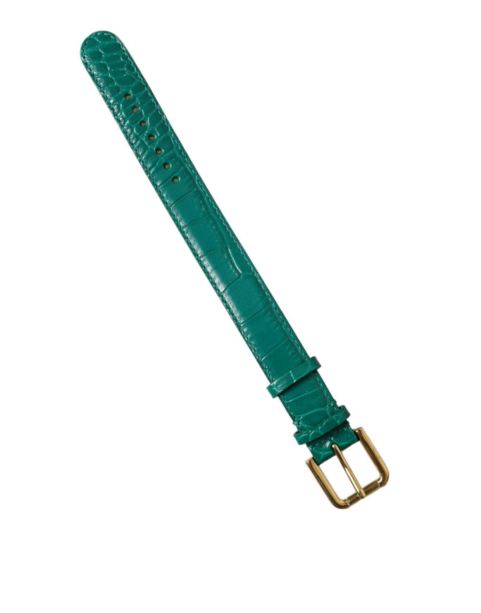 Dolce & Gabbana Green Textured Leather Gold Tone Metal Buckle Neckband - Ellie Belle