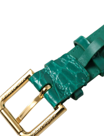Dolce & Gabbana Green Textured Leather Gold Tone Metal Buckle Neckband - Ellie Belle