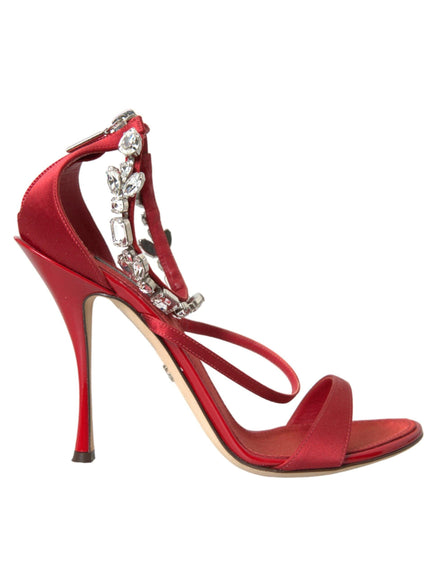 Dolce & Gabbana Keira Red Satin Crystals Sandals - Ellie Belle