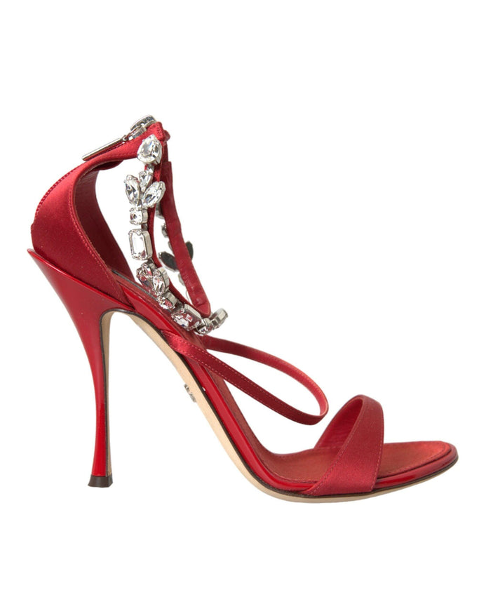 Dolce & Gabbana Keira Red Satin Crystals Sandals - Ellie Belle