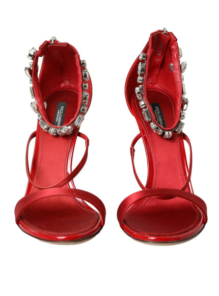 Dolce & Gabbana Keira Red Satin Crystals Sandals - Ellie Belle