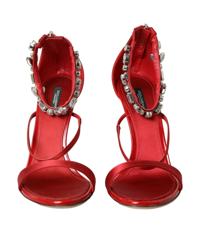 Dolce & Gabbana Keira Red Satin Crystals Sandals - Ellie Belle