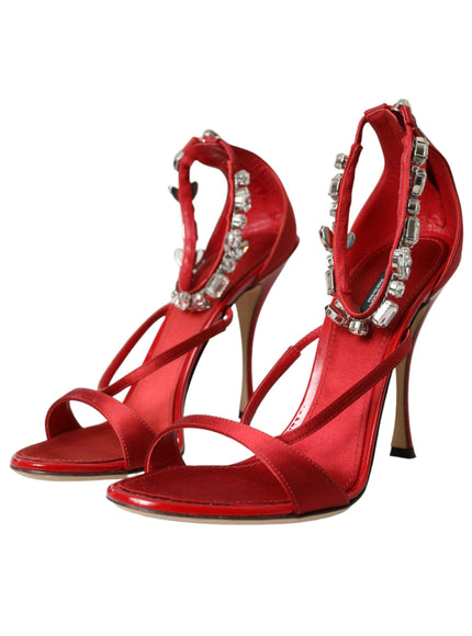 Dolce & Gabbana Keira Red Satin Crystals Sandals - Ellie Belle