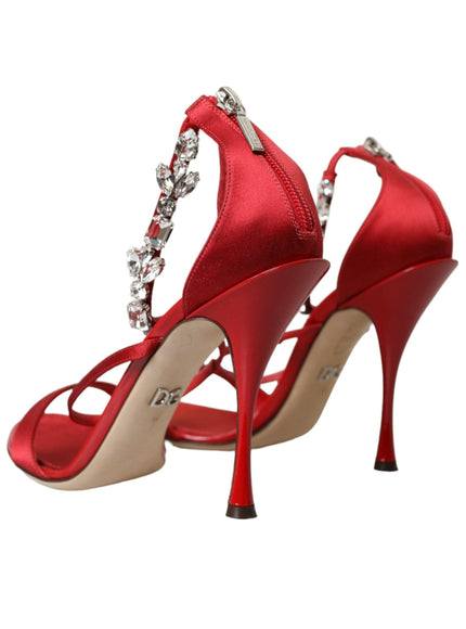 Dolce & Gabbana Keira Red Satin Crystals Sandals - Ellie Belle