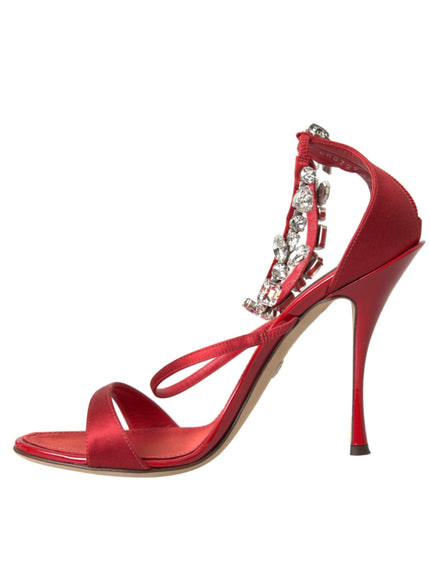 Dolce & Gabbana Keira Red Satin Crystals Sandals - Ellie Belle