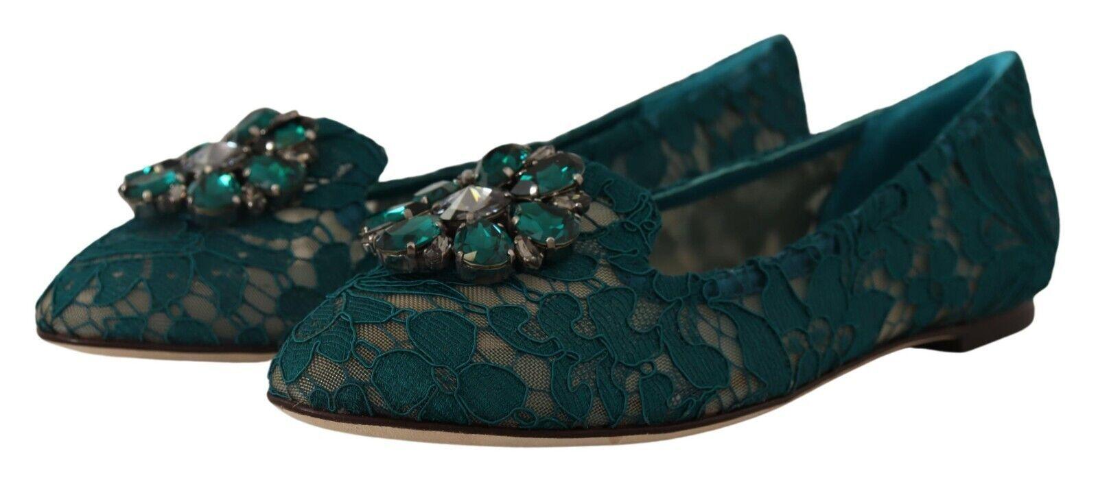 Dolce & Gabbana Lace Pattern Crystal Ballet Flats - Ellie Belle