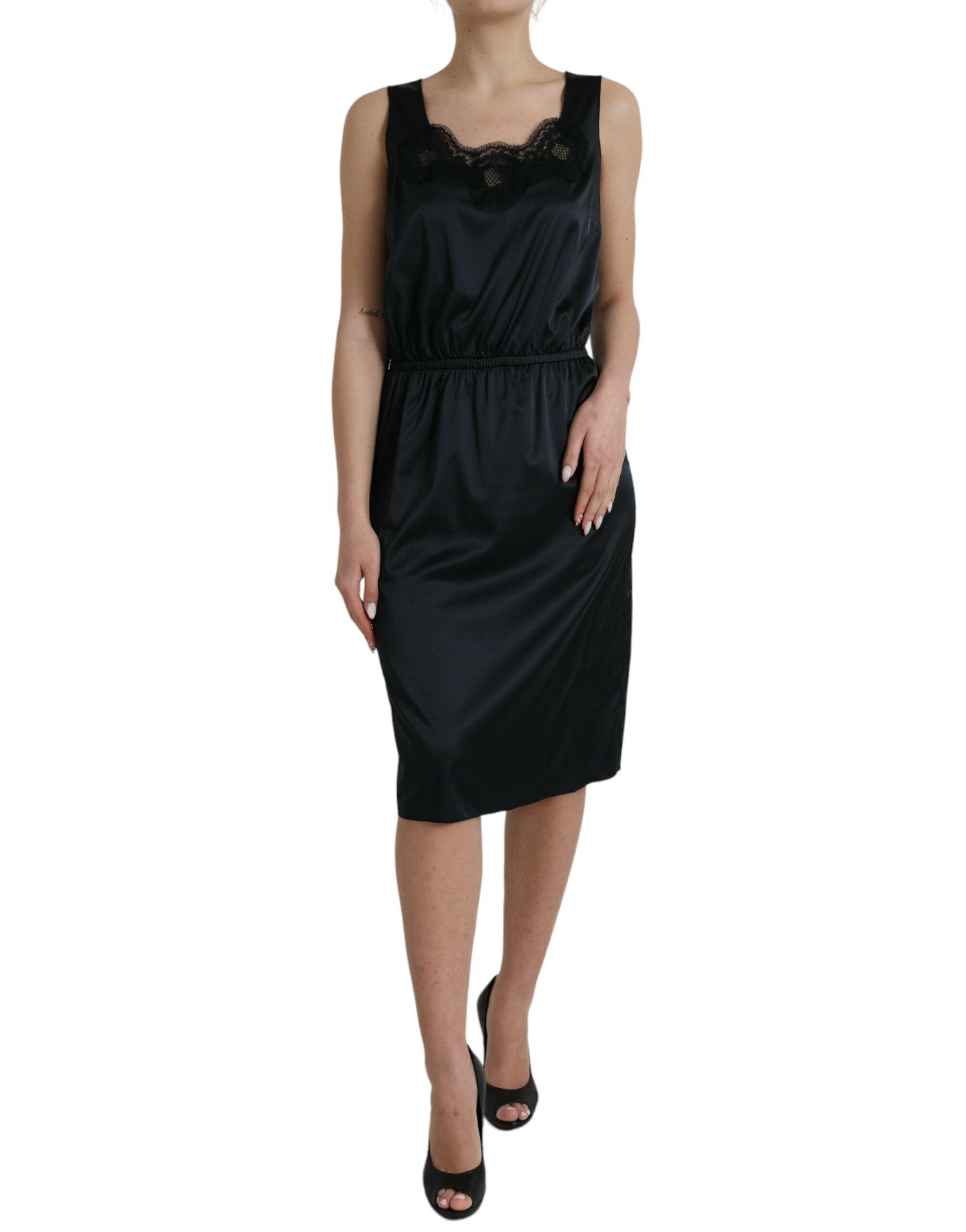 Dolce & Gabbana Black Lace Trim Sheath Midi Dress IT44 | L Dolce & Gabbana Black Lace Trim Sheath Midi Dress IT44 | L