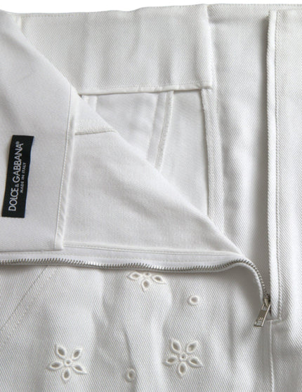 Dolce & Gabbana Lace-up Broderie Anglaise Denim Mini Skirt In White - Ellie Belle
