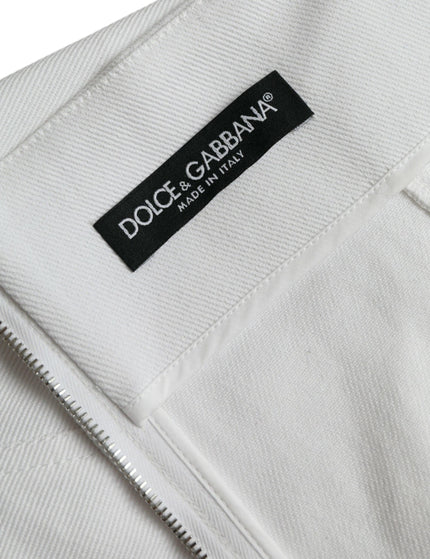 Dolce & Gabbana Lace-up Broderie Anglaise Denim Mini Skirt In White - Ellie Belle