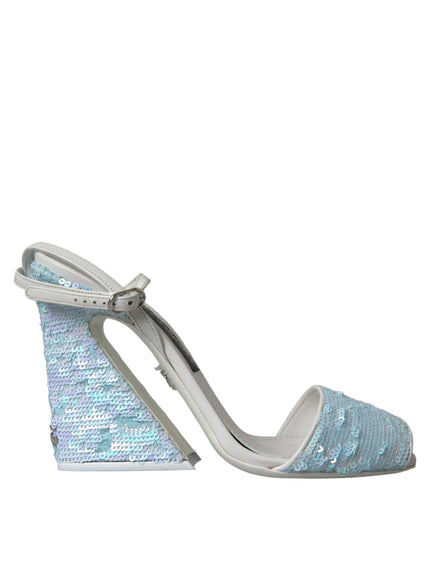 Dolce & Gabbana Light Blue Sequin Ankle Strap Sandals - Ellie Belle