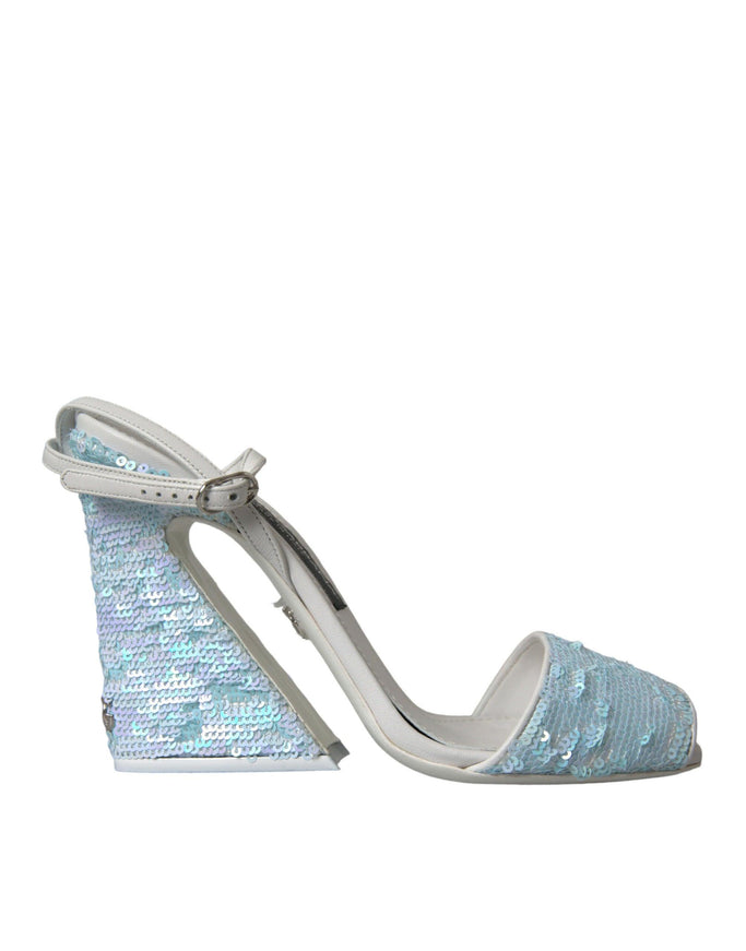 Dolce & Gabbana Light Blue Sequin Ankle Strap Sandals - Ellie Belle