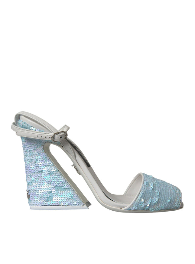 Dolce & Gabbana Light Blue Sequin Ankle Strap Sandals - Ellie Belle