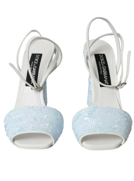 Dolce & Gabbana Light Blue Sequin Ankle Strap Sandals - Ellie Belle