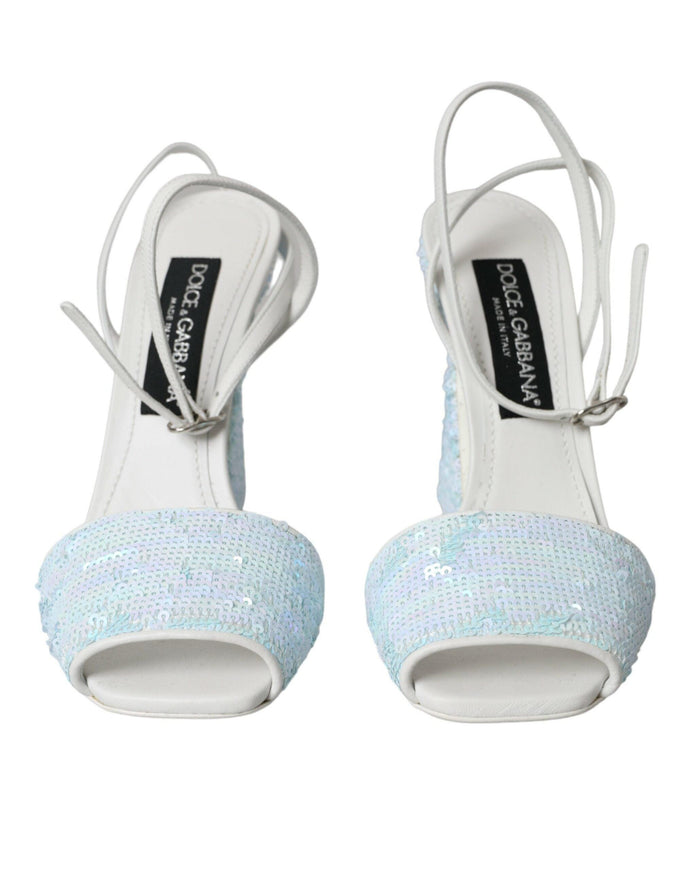 Dolce & Gabbana Light Blue Sequin Ankle Strap Sandals - Ellie Belle