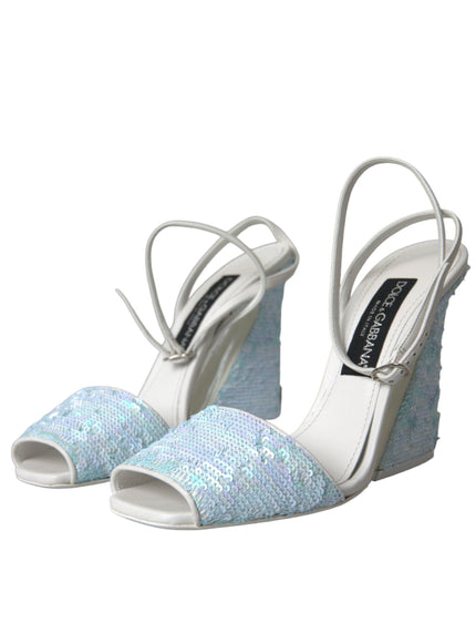 Dolce & Gabbana Light Blue Sequin Ankle Strap Sandals - Ellie Belle