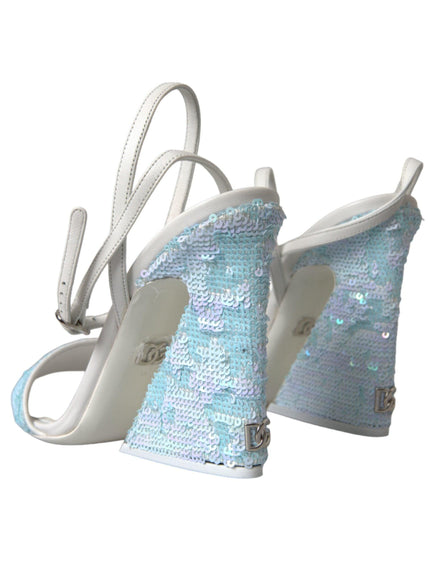 Dolce & Gabbana Light Blue Sequin Ankle Strap Sandals - Ellie Belle