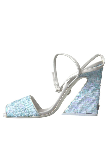 Dolce & Gabbana Light Blue Sequin Ankle Strap Sandals - Ellie Belle