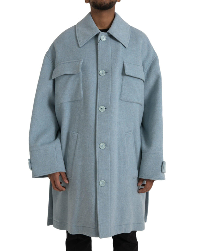 Dolce & Gabbana Light Blue Wool Button Coat - Ellie Belle