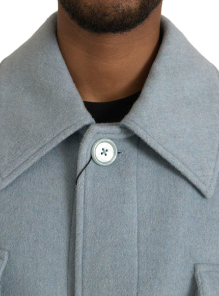 Dolce & Gabbana Light Blue Wool Button Coat - Ellie Belle