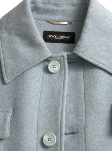 Dolce & Gabbana Light Blue Wool Button Coat - Ellie Belle