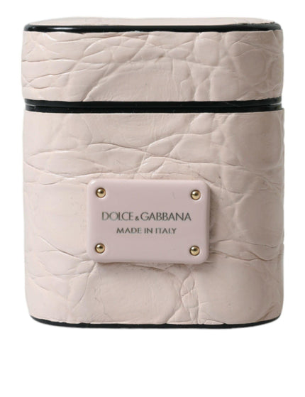 Dolce & Gabbana Light Pink Calf Leather Metal Logo Plaque Airpods Case - Ellie Belle