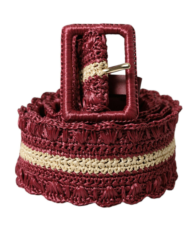 Dolce & Gabbana Maroon Beige Braided Canvas Wide Waist Belt - Ellie Belle