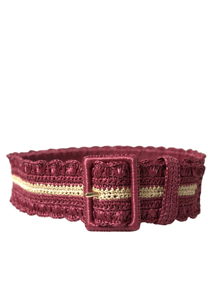 Dolce & Gabbana Maroon Beige Braided Canvas Wide Waist Belt - Ellie Belle