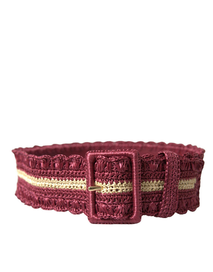 Dolce & Gabbana Maroon Beige Braided Canvas Wide Waist Belt - Ellie Belle