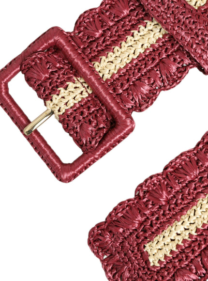 Dolce & Gabbana Maroon Beige Braided Canvas Wide Waist Belt - Ellie Belle