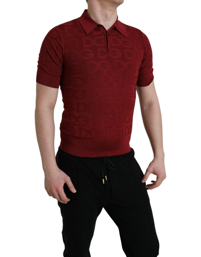 Dolce & Gabbana Maroon Collared Short Sleeve Silk T-shirt - Ellie Belle