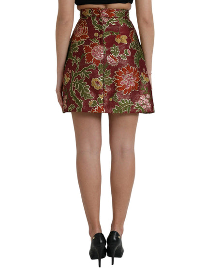 Dolce & Gabbana Maroon Floral Jacquard Mini Skirt - Ellie Belle