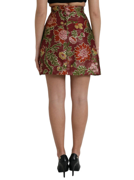 Dolce & Gabbana Maroon Floral Jacquard Mini Skirt - Ellie Belle