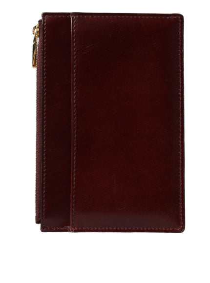 Dolce & Gabbana Maroon Leather DG Amore Zip Card Holder Wallet - Ellie Belle