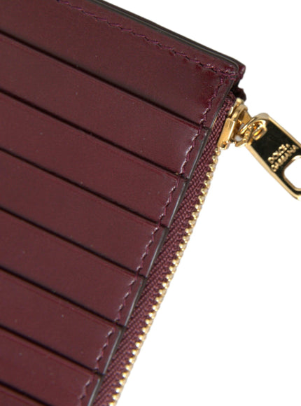 Dolce & Gabbana Maroon Leather DG Amore Zip Card Holder Wallet - Ellie Belle