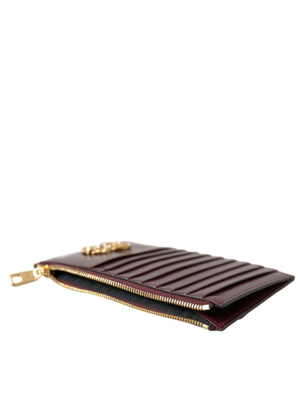 Dolce & Gabbana Maroon Leather DG Amore Zip Card Holder Wallet - Ellie Belle