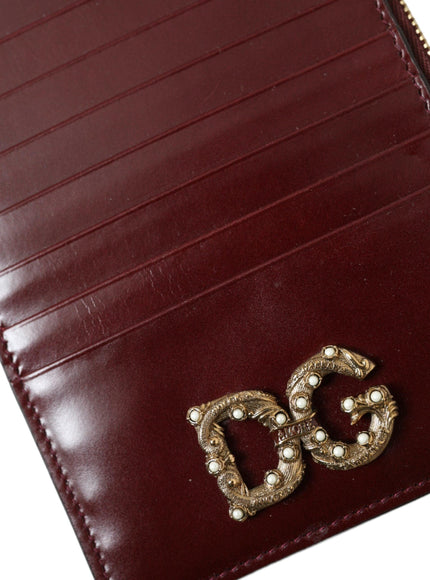 Dolce & Gabbana Maroon Leather DG Amore Zip Card Holder Wallet - Ellie Belle