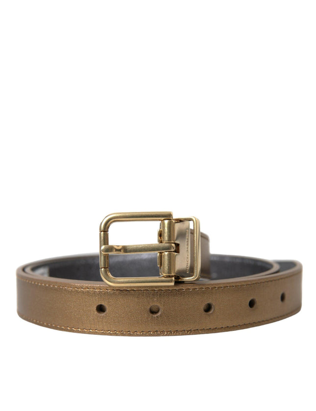 Dolce & Gabbana Metallic Gold Calf Leather Metal Buckle Belt - Ellie Belle