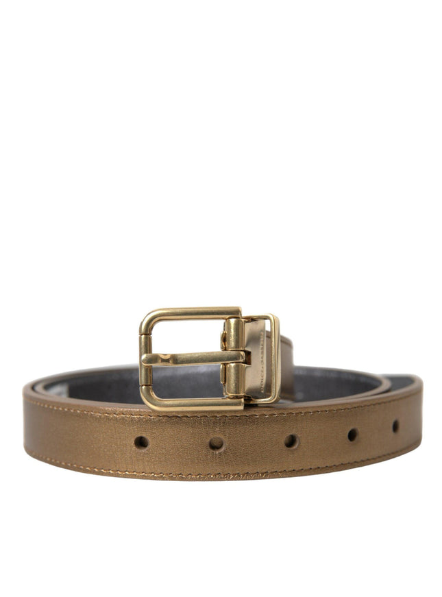 Dolce & Gabbana Metallic Gold Calf Leather Metal Buckle Belt - Ellie Belle