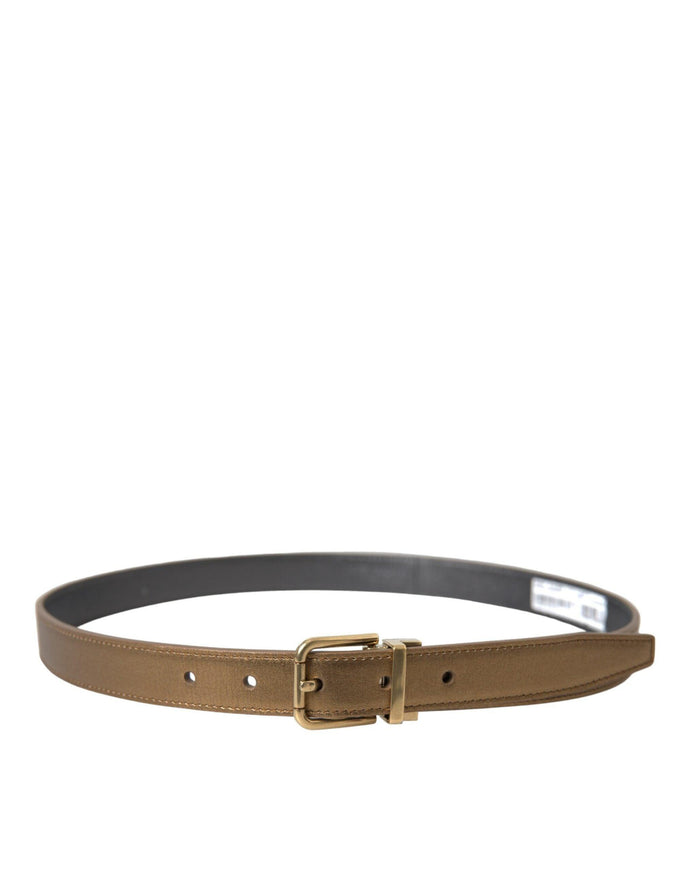 Dolce & Gabbana Metallic Gold Calf Leather Metal Buckle Belt - Ellie Belle