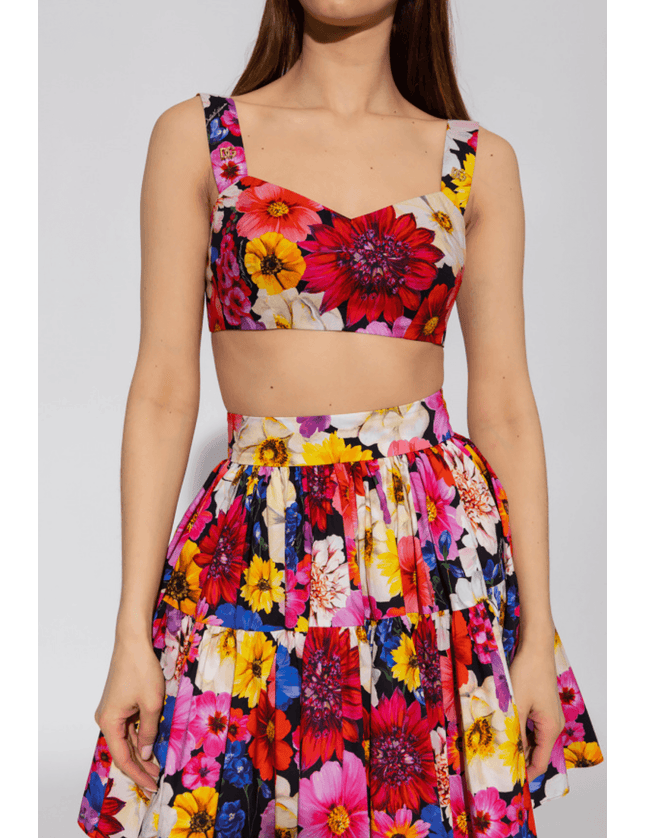 Dolce & Gabbana Multicolor Cropped Top with Floral Motif - Ellie Belle