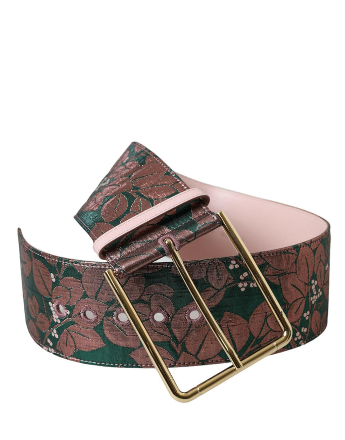 Dolce & Gabbana Multicolor Floral Jacquard Lurex Gold Buckle Belt - Ellie Belle