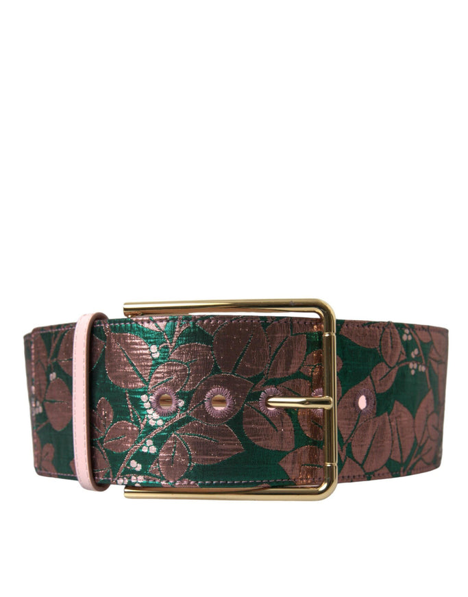 Dolce & Gabbana Multicolor Floral Jacquard Lurex Gold Buckle Belt - Ellie Belle