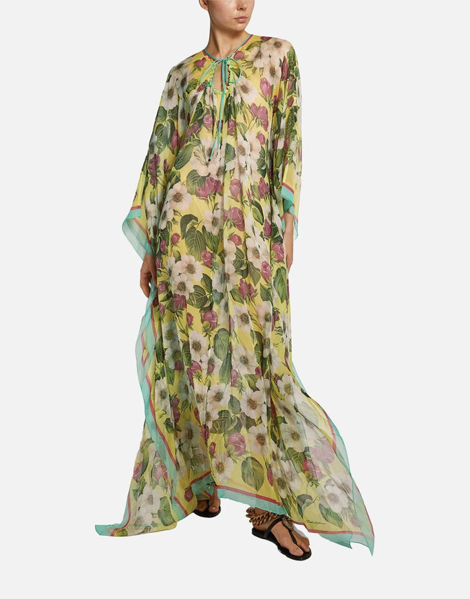 Dolce & Gabbana Multicolor Floral Silk Kaftan Maxi Dress - Ellie Belle