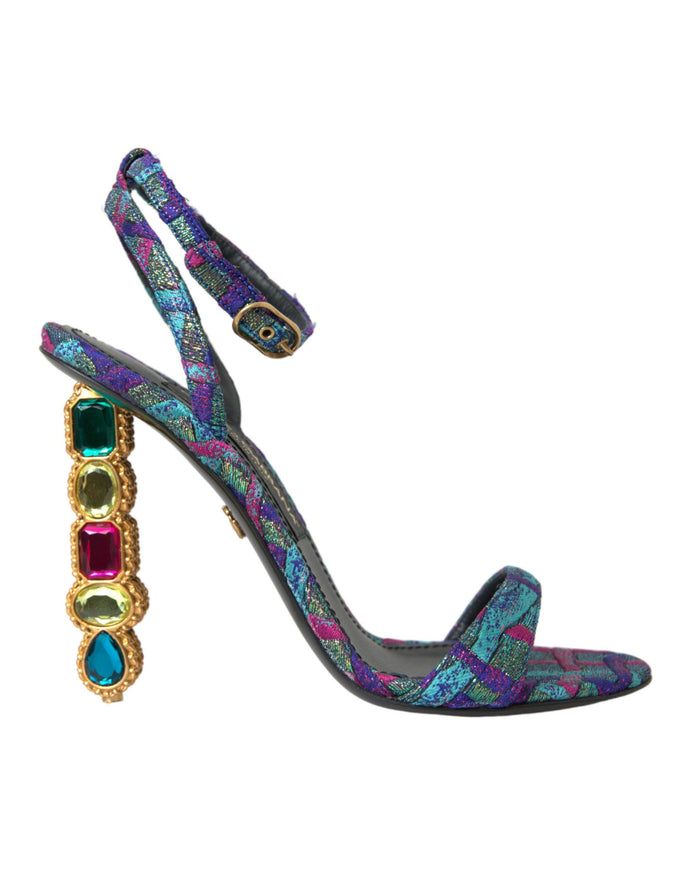 Dolce & Gabbana Multicolor Jacquard Crystals Sandals - Ellie Belle